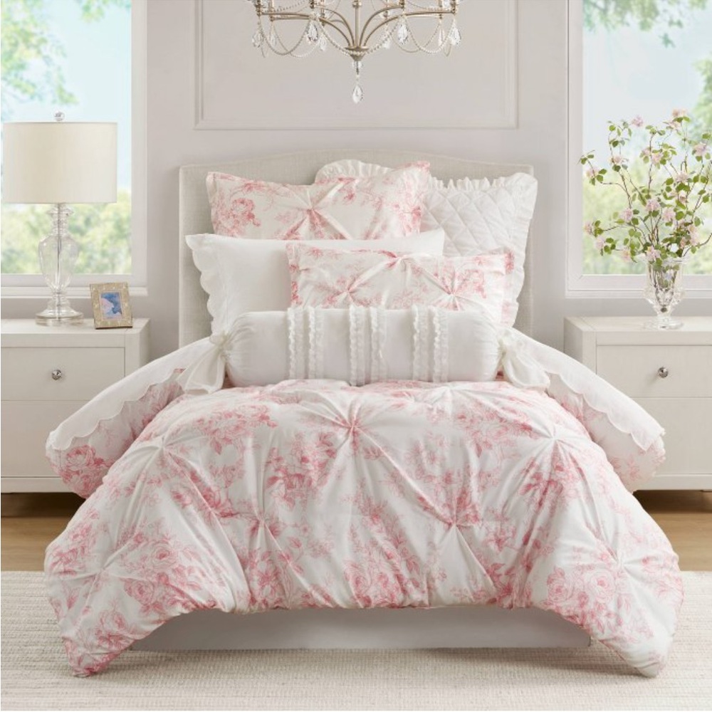 Twin/Twin XL Coquette Toile Floral Comforter Pink - Armoire Collection